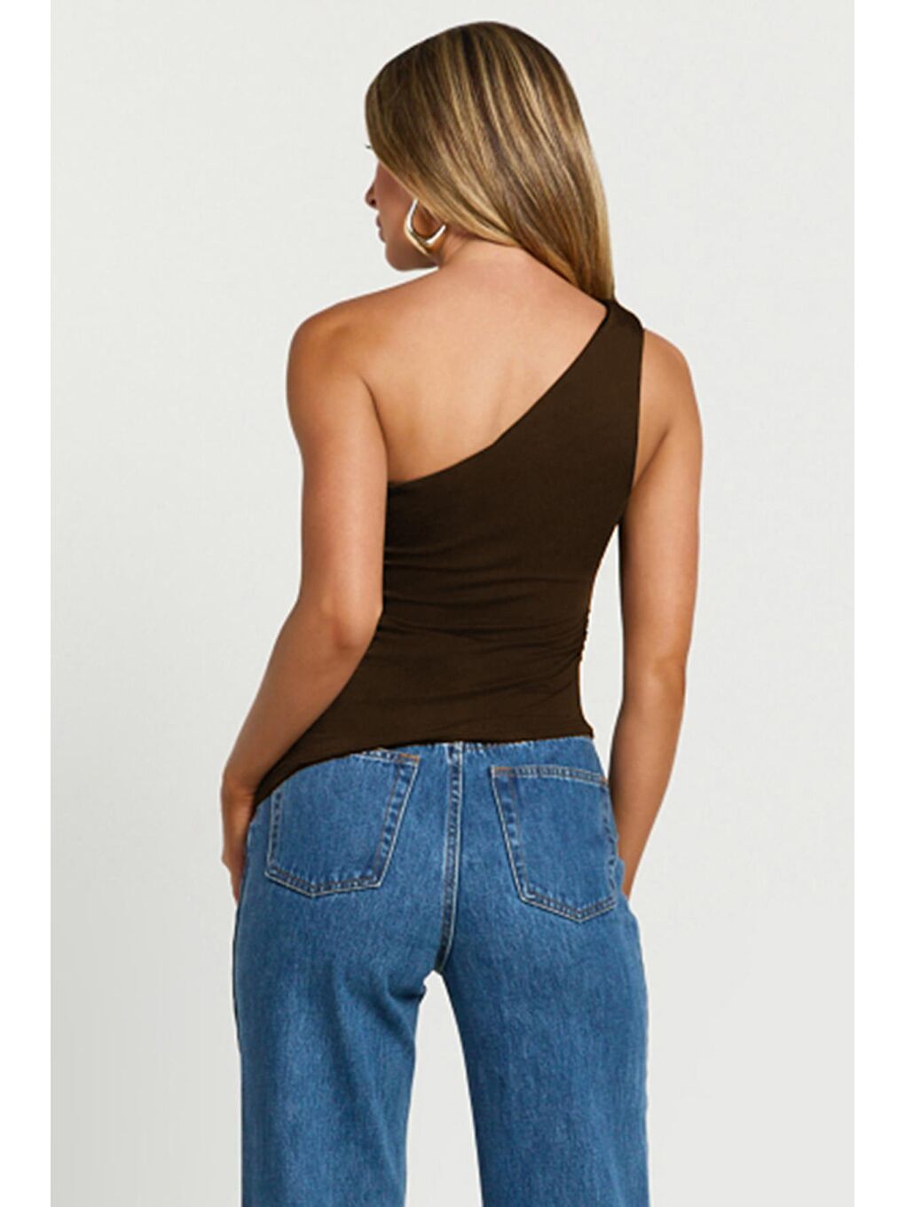 Kahverengi Tek Omuzlu Basic Kadın Body Mg2498-1