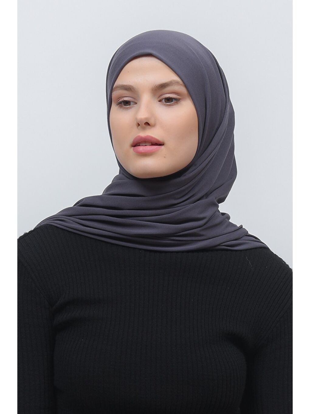 Gri Tesettür Düz Penye Şal-1