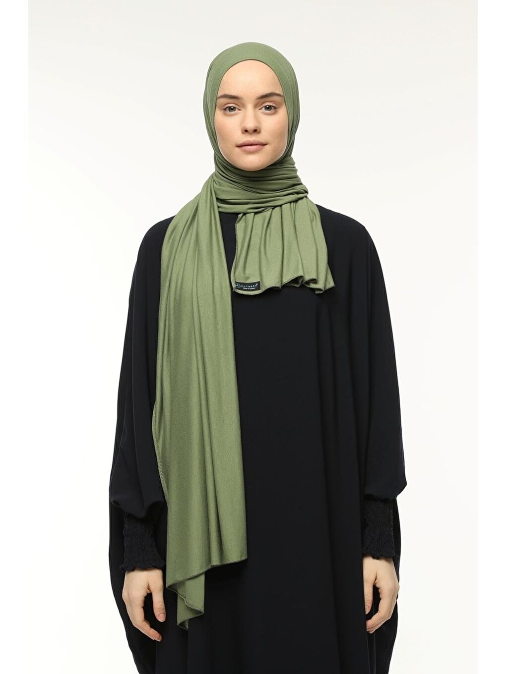 Yeşil Tesettür Düz Penye Şal