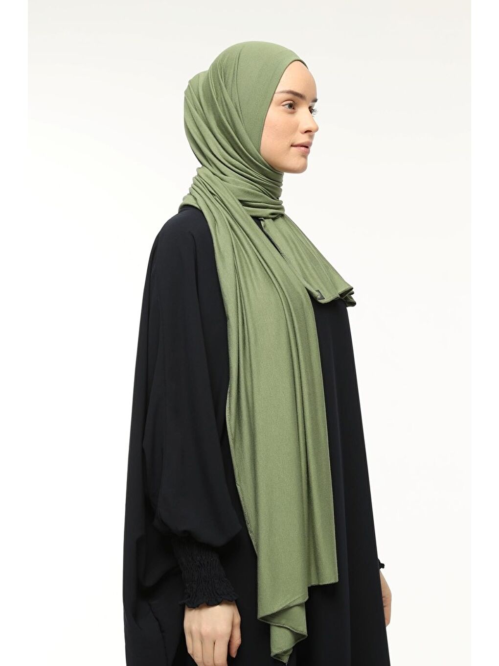 Yeşil Tesettür Düz Penye Şal-2
