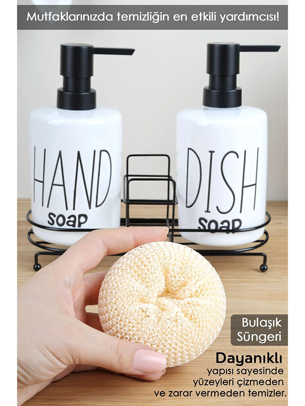 Beyaz 2'li Metal Standlı Süngerli Sabunluk Seti-1