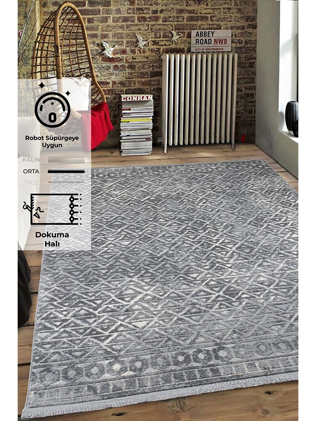 Gri 1108 Modern Dokuma Halı-100x200