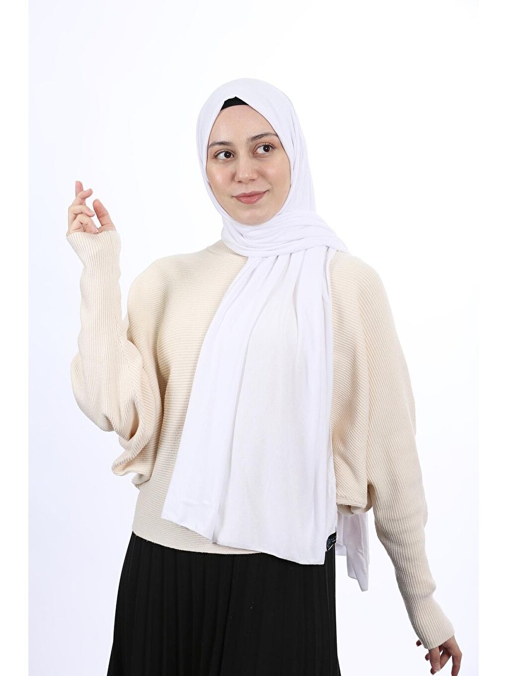 Beyaz Tesettür Düz Penye Şal