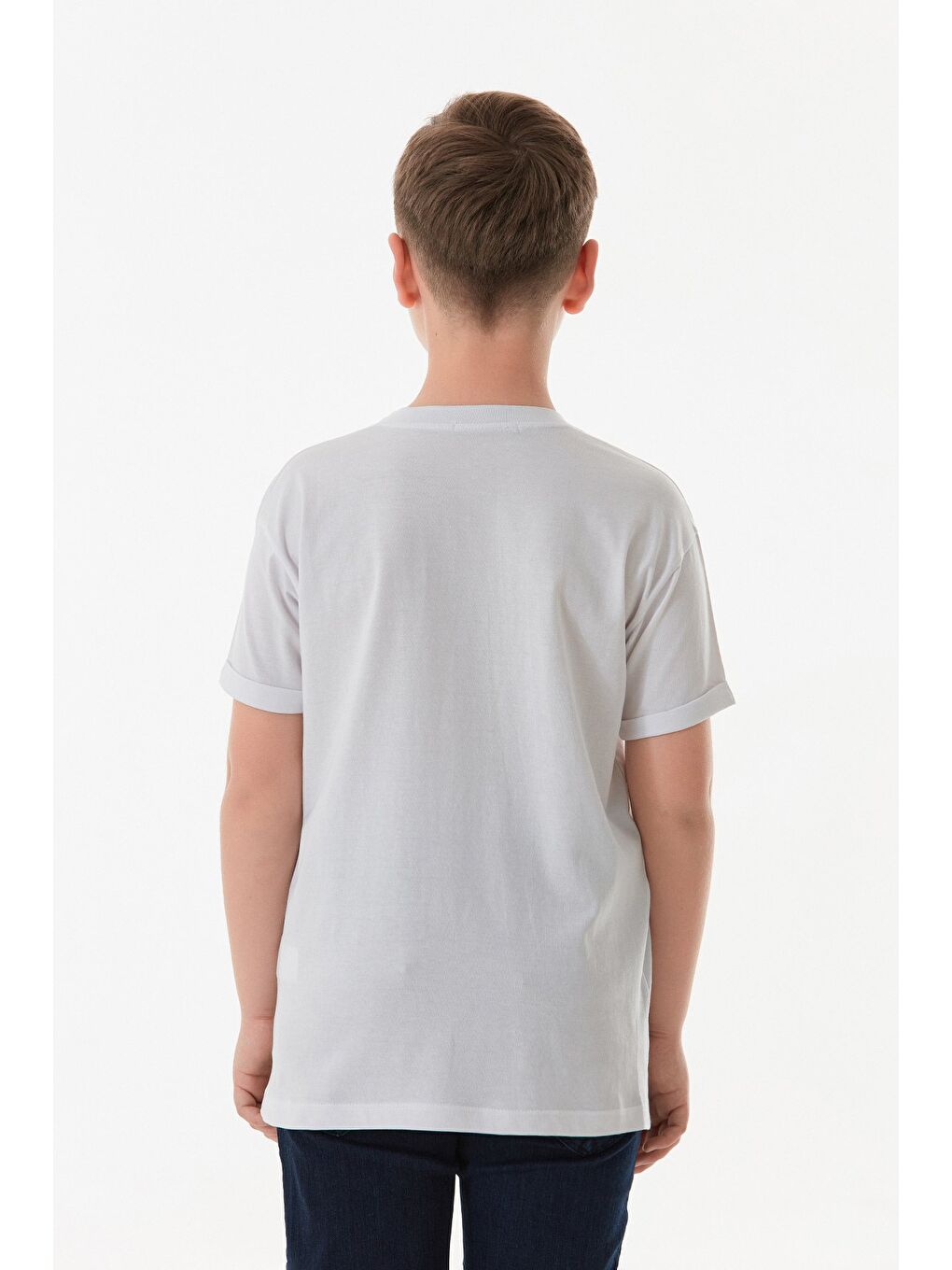 Beyaz %100 Pamuk Yazı Baskılı Bisiklet Yaka Erkek Çocuk Tişört-4