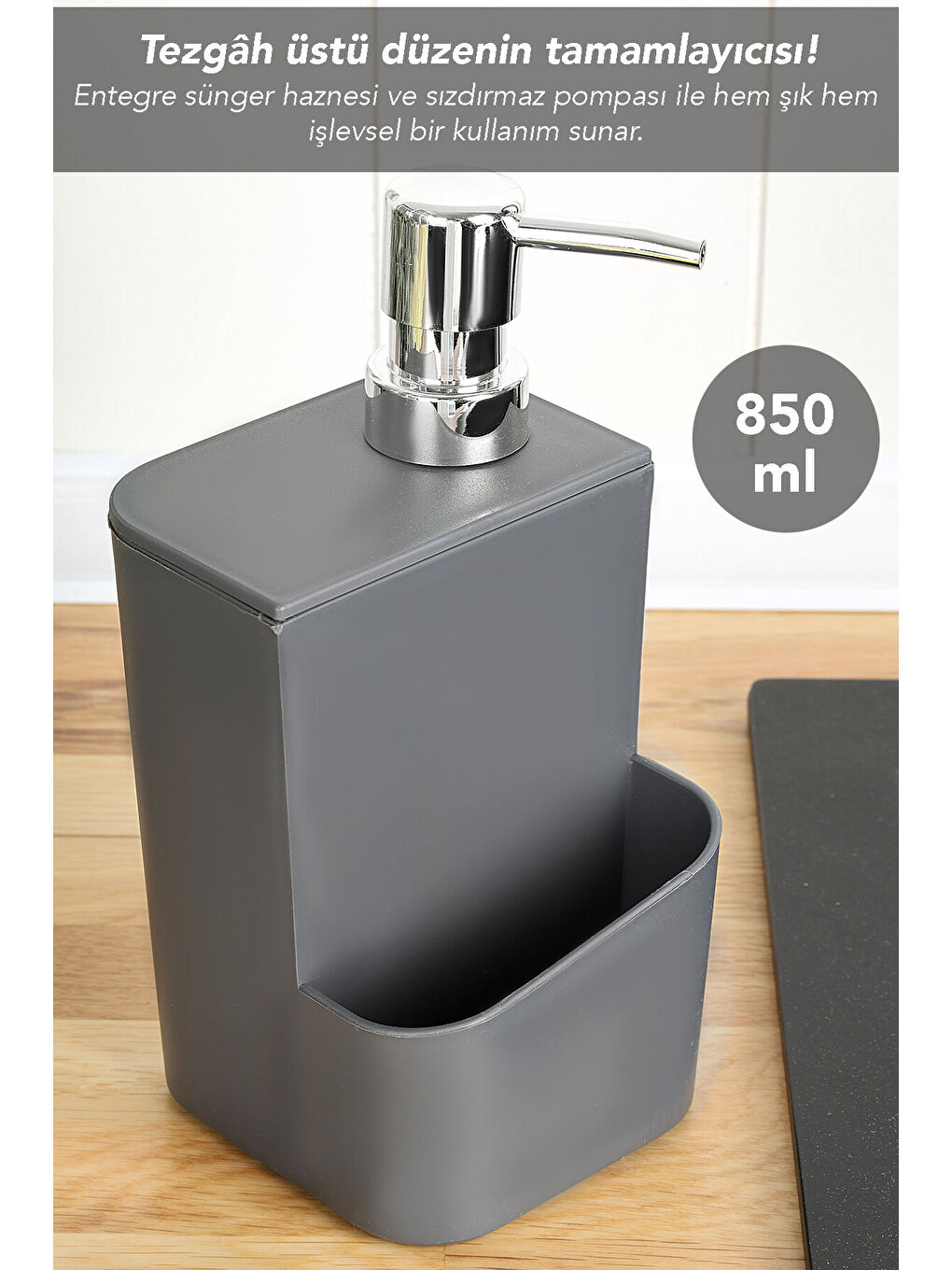 Gri Süngerlik Bölmeli Sıvı Sabunluk-2