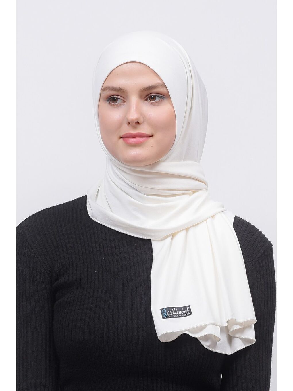 Ekru Tesettür Düz Penye Şal-1