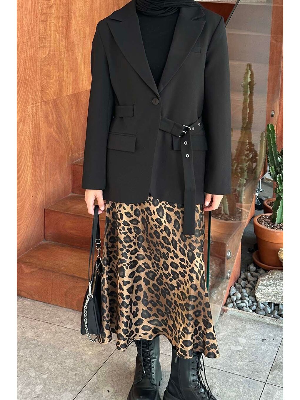 Kemerli Blazer Ceket Siyah-2