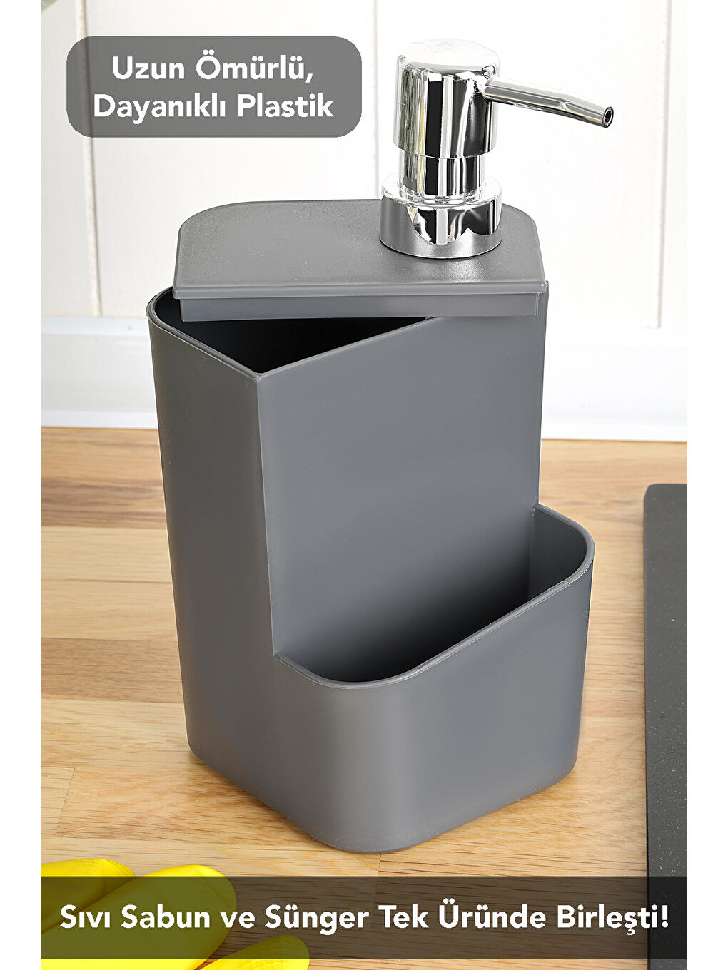 Gri Süngerlik Bölmeli Sıvı Sabunluk-3