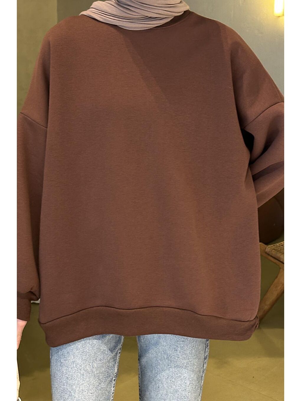 Jasmin Bisiklet Yaka Oversize Sweat Acı Kahverengi-2