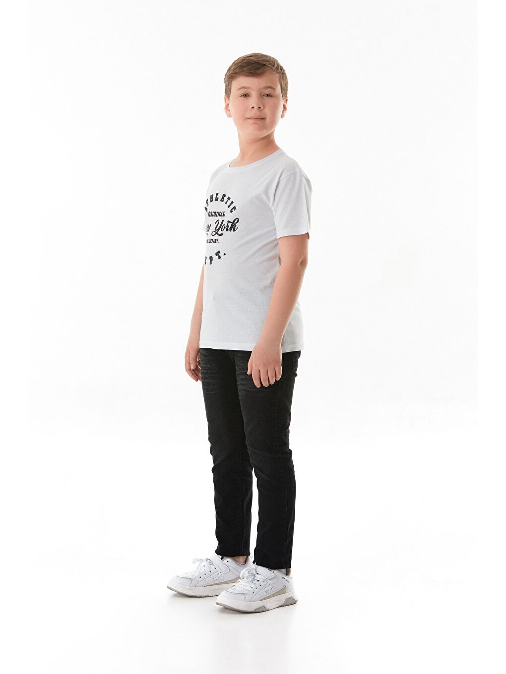 Beyaz %100 Pamuk Athletic Yazı Baskılı Erkek Çocuk Tişört-3