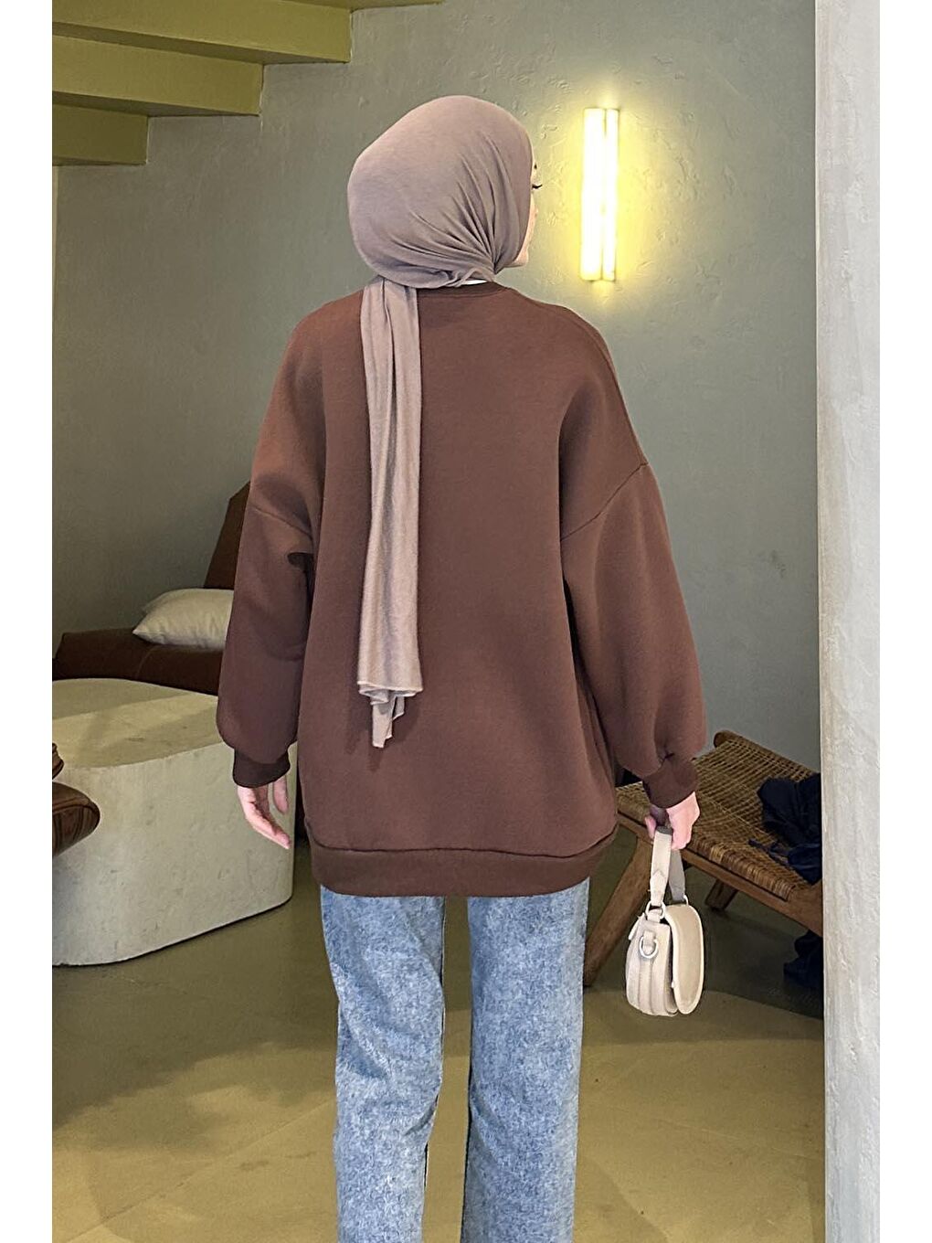 Jasmin Bisiklet Yaka Oversize Sweat Acı Kahverengi-3