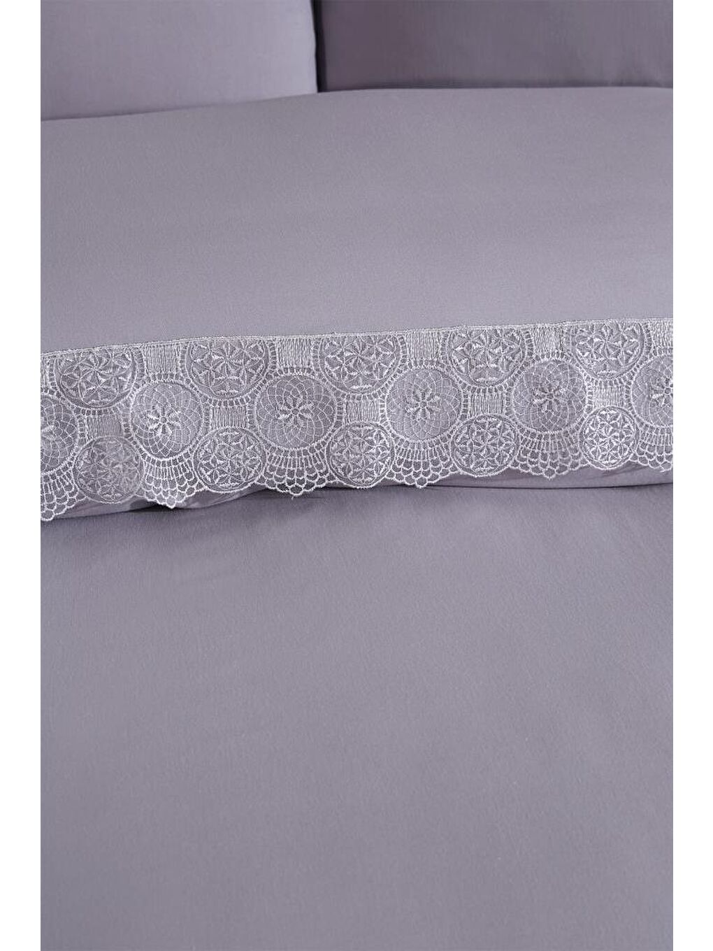 Fransız Dantelli Perihan Çeyizlik Nevresim Takımı Gri-1