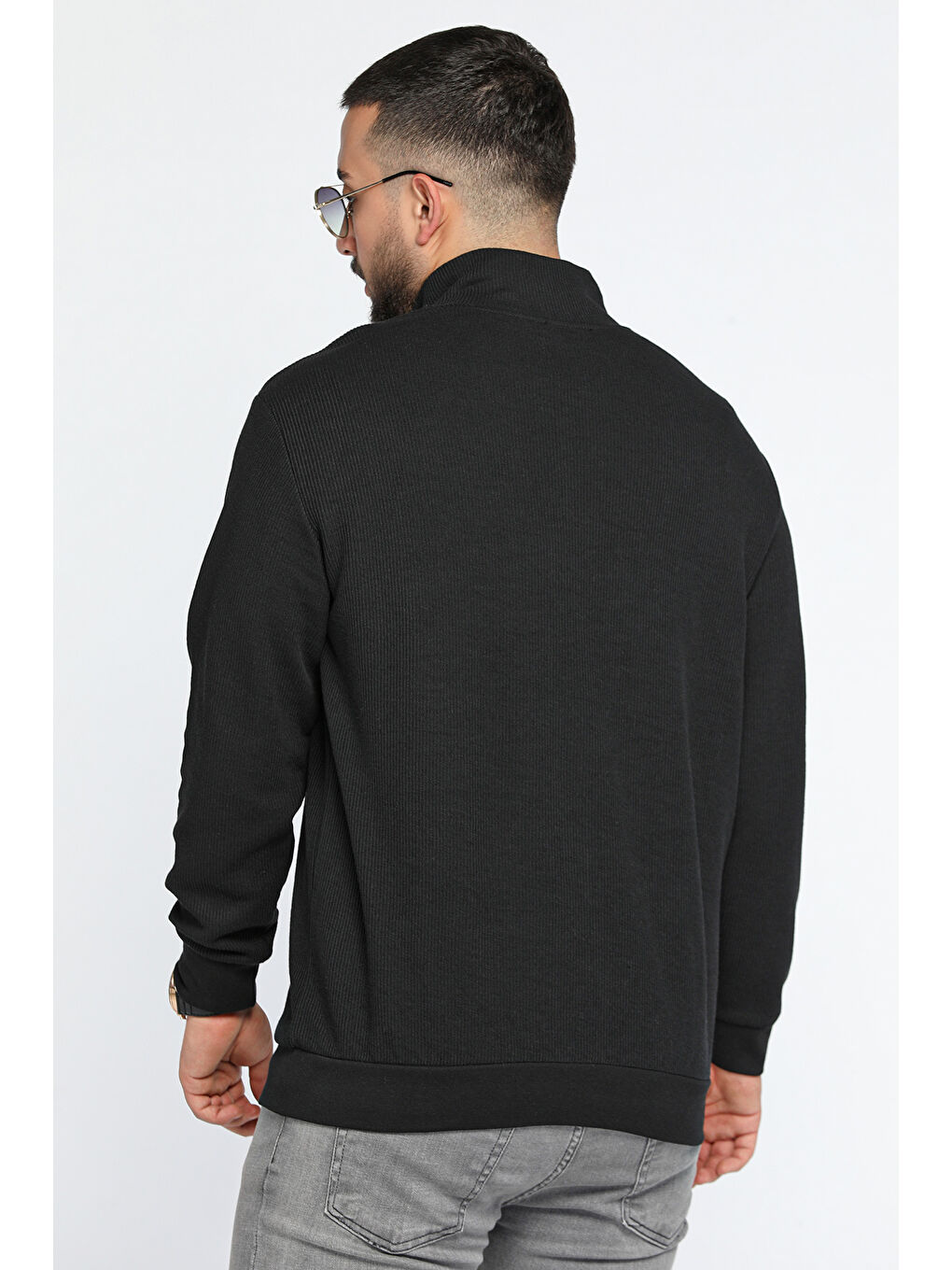 Mishar İtalia Siyah Erkek Dik Yaka Yarım Fermuarlı Kendinden Desenli Sweatshirt - 2