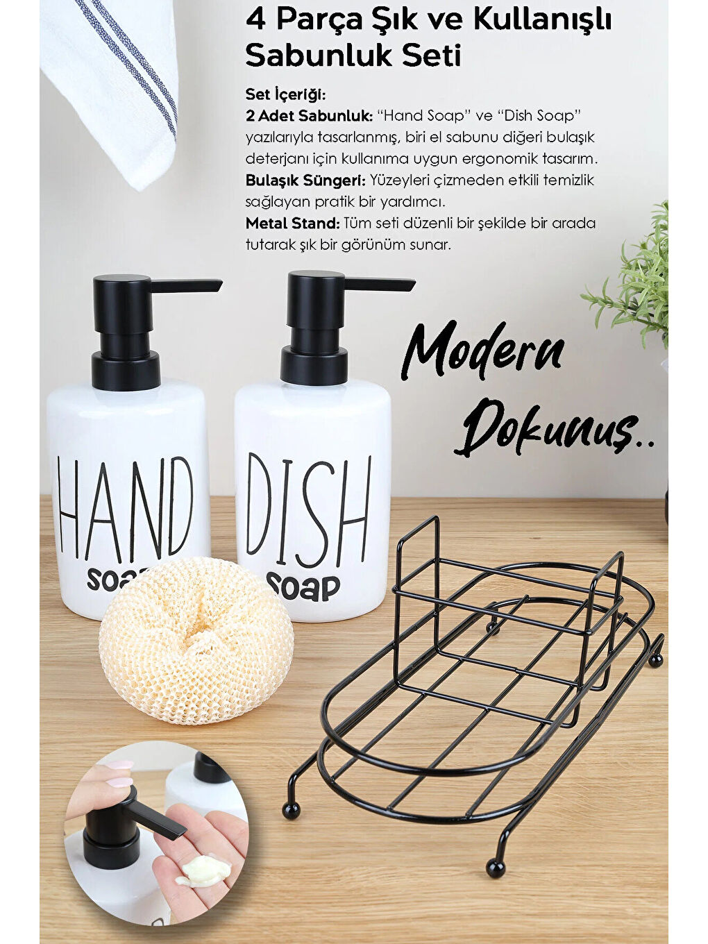 Beyaz 2'li Metal Standlı Süngerli Sabunluk Seti-3