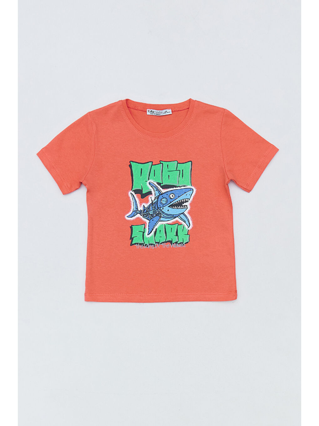 Kırmızı %100 Pamuk Köpek Balığı Baskılı Erkek Çocuk Tişört