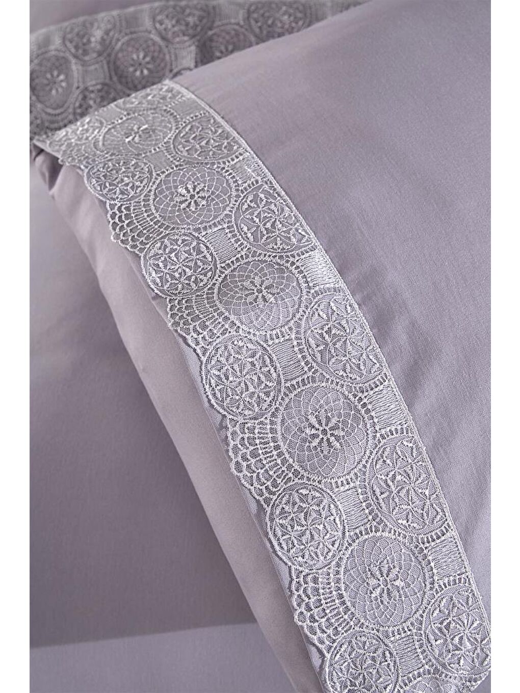 Fransız Dantelli Perihan Çeyizlik Nevresim Takımı Gri-6