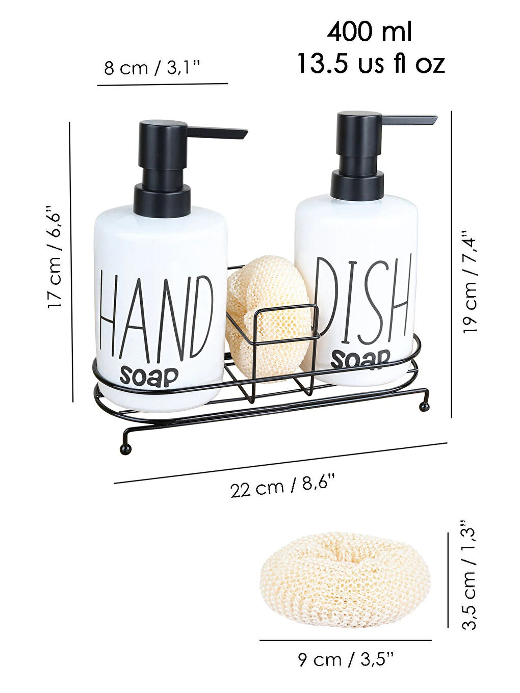 Beyaz 2'li Metal Standlı Süngerli Sabunluk Seti-4