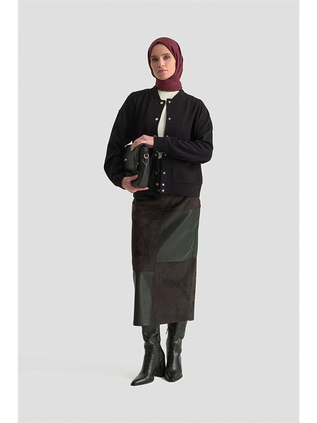 Zımbalı Örme Ceket 25Kd4032 Siyah-2