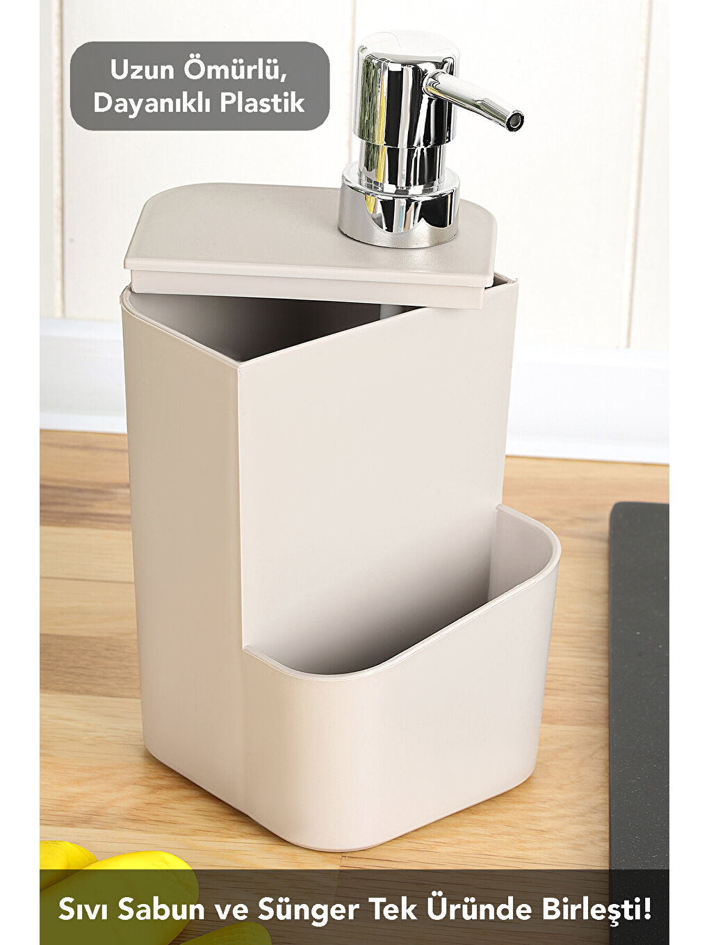 Bej Süngerlik Bölmeli Sıvı Sabunluk-3