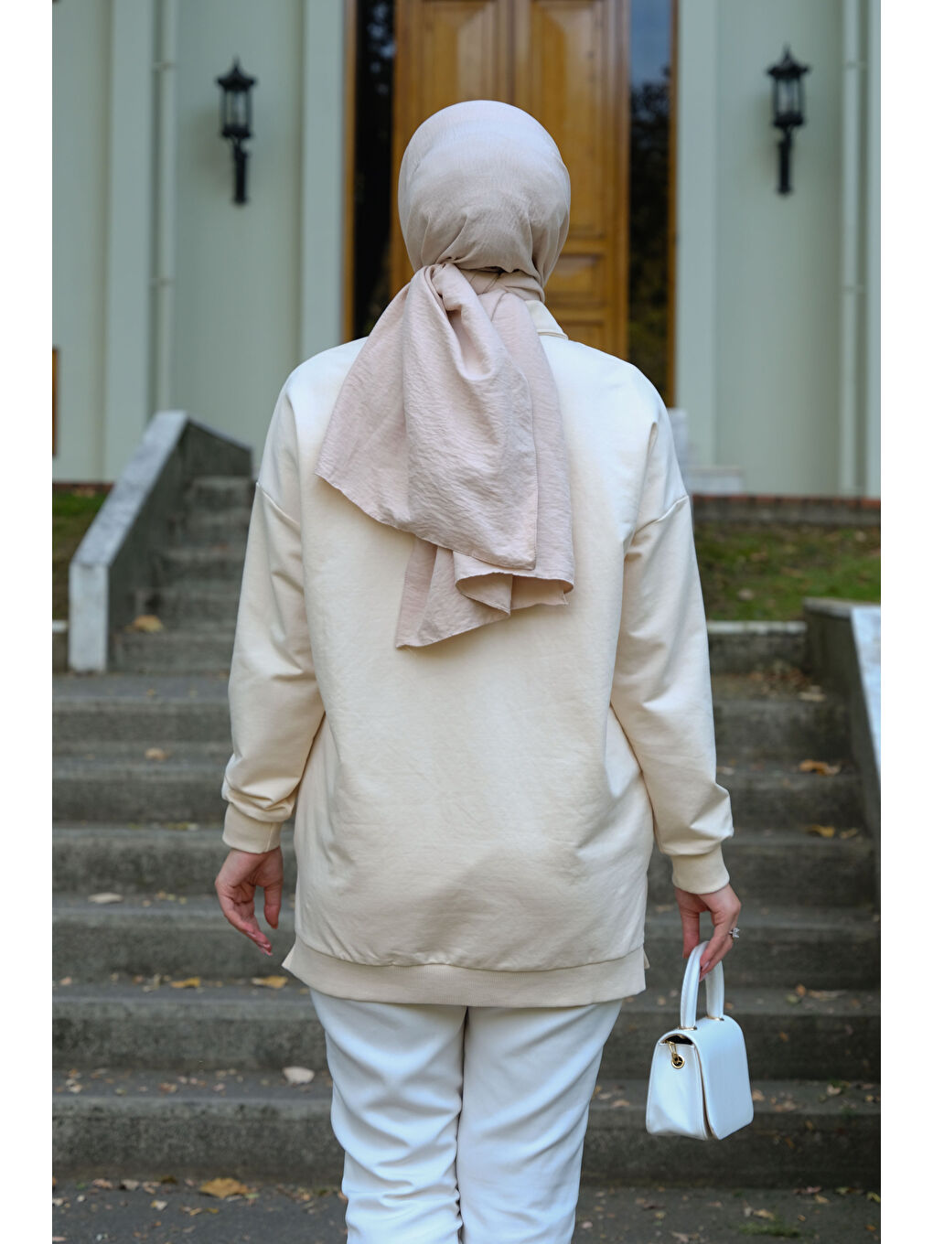 Ekru Yarım Fermuarlı Tunik Krem-2