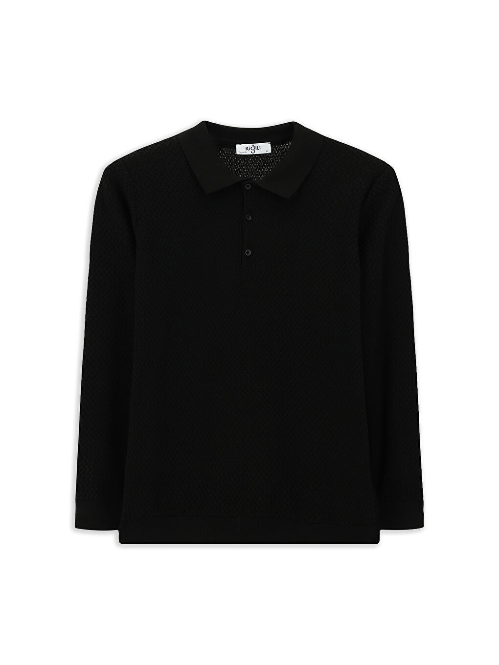 Siyah Polo Yaka Regular Fit Desenli Pamuklu Triko Kazak-6