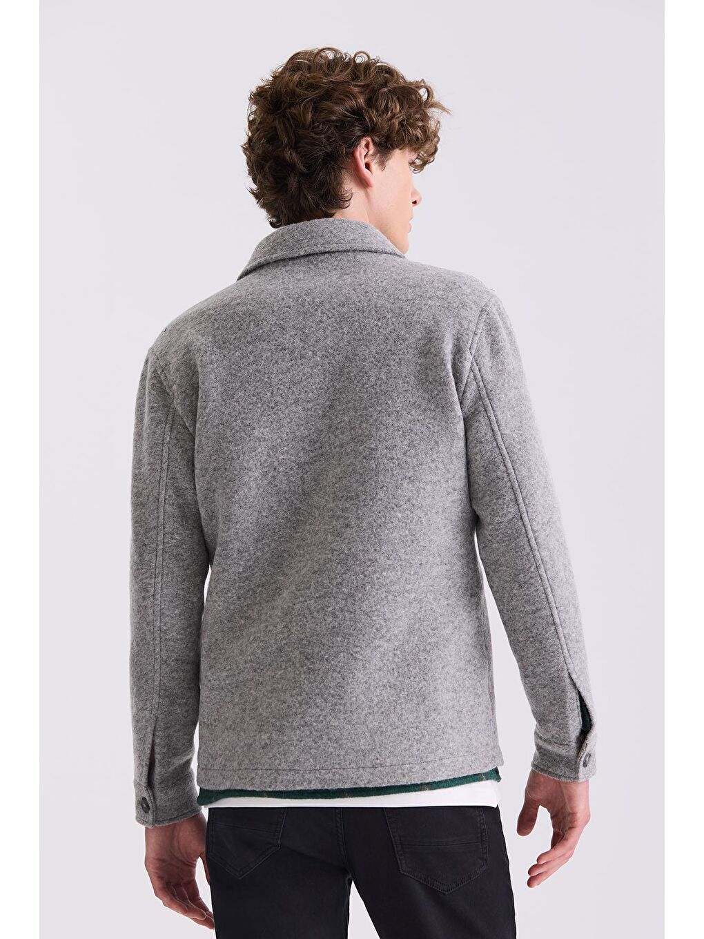 Gri Slim Fit Berberi Yaka Yünlü Kaşe Kaban-3