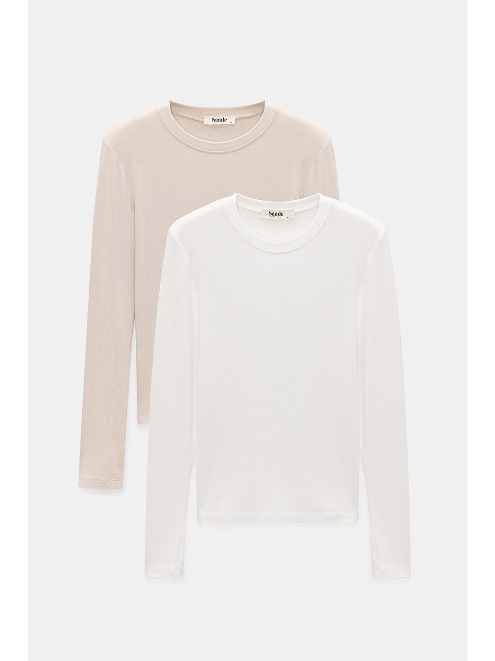 Ekru-Bej Kadın Bisiklet Yaka Parmak Geçmeli Uzun Kollu Body/Bluz - 2'li Paket