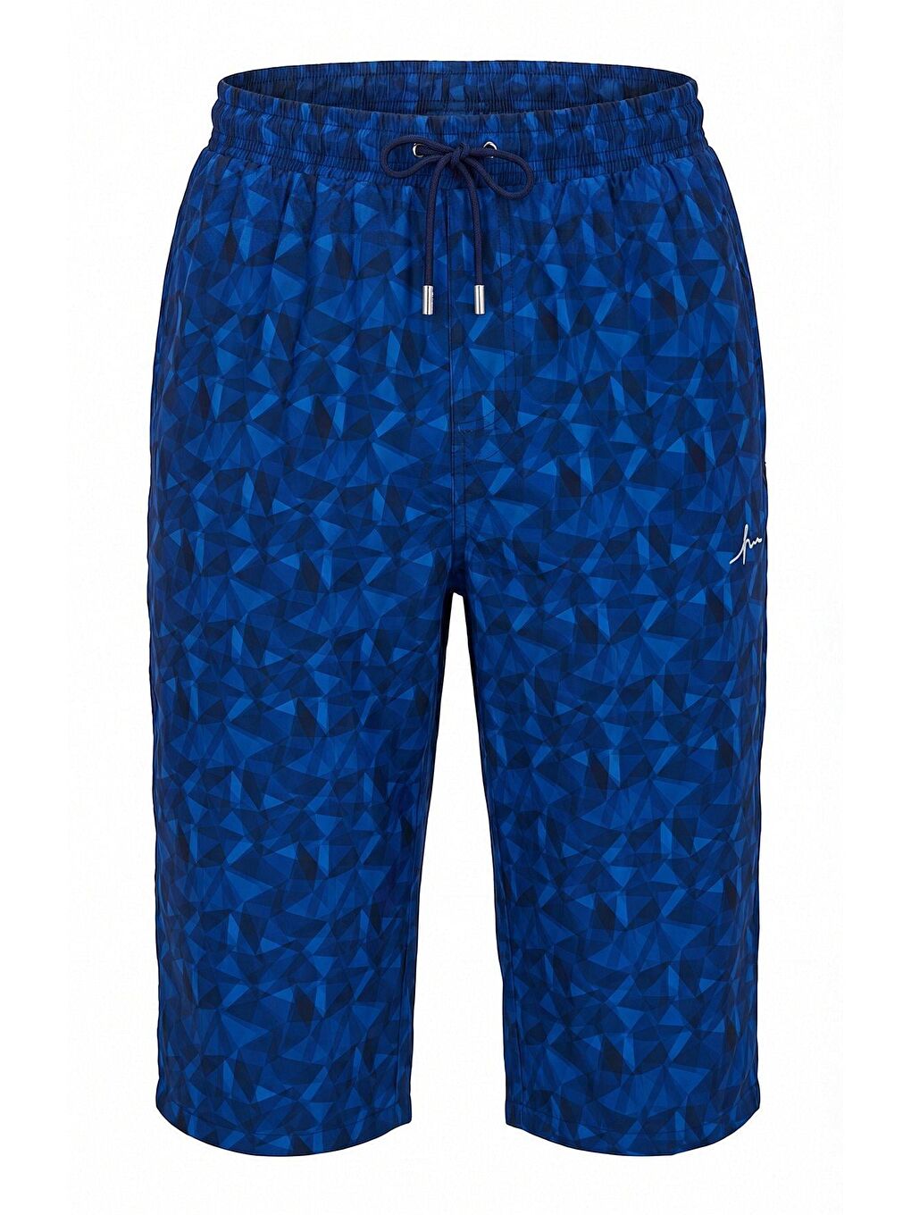 Geometrik Desenli Mavi Uzun Erkek Havuz Ve Deniz Şortu 6008