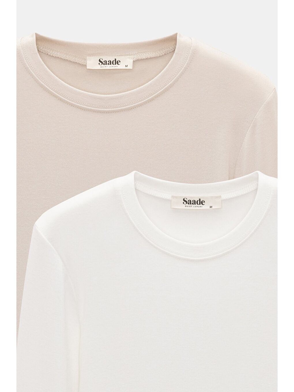 Ekru-Bej Kadın Bisiklet Yaka Parmak Geçmeli Uzun Kollu Body/Bluz - 2'li Paket-1