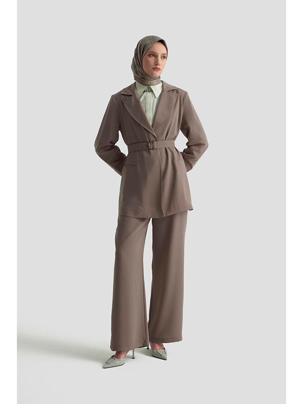 Bej Kemerli Ceket 25K5103 Vizon-1