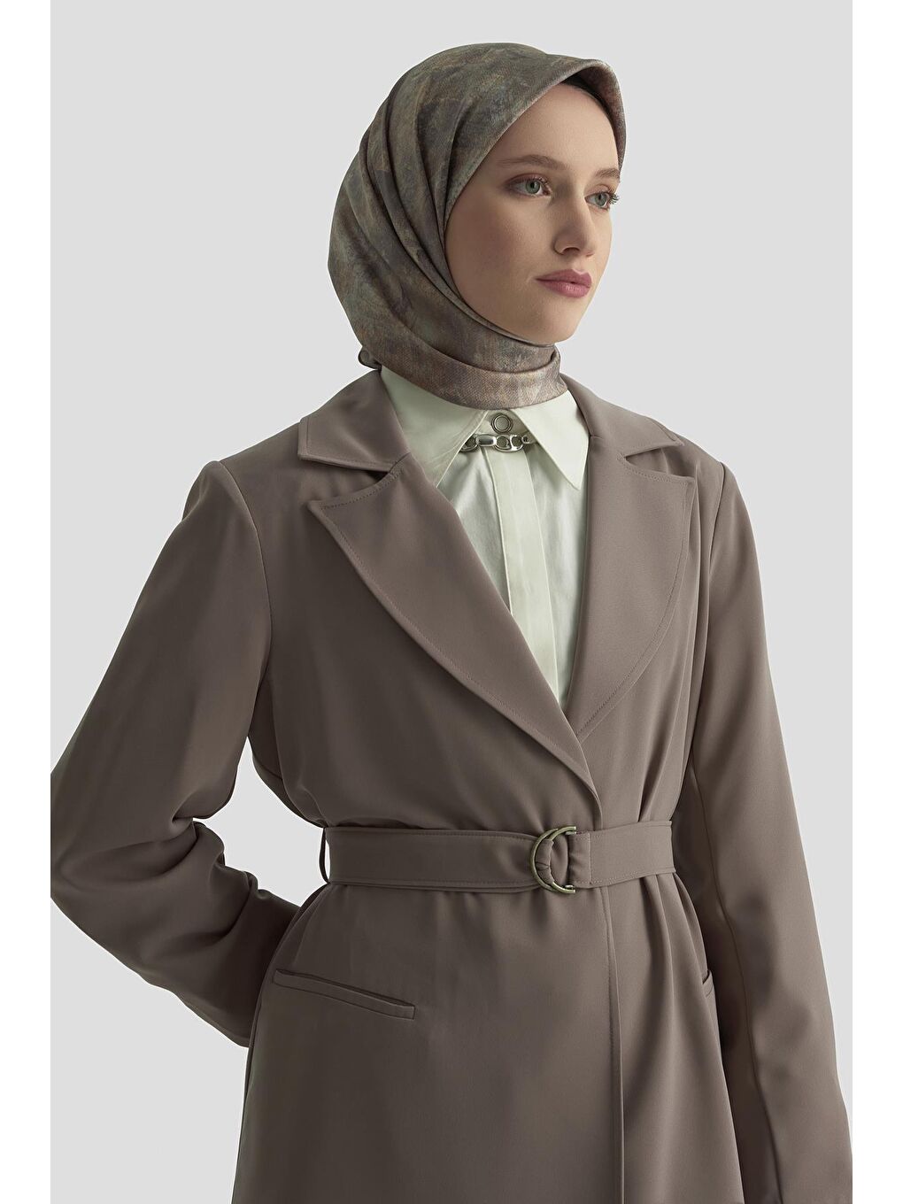 Bej Kemerli Ceket 25K5103 Vizon-3