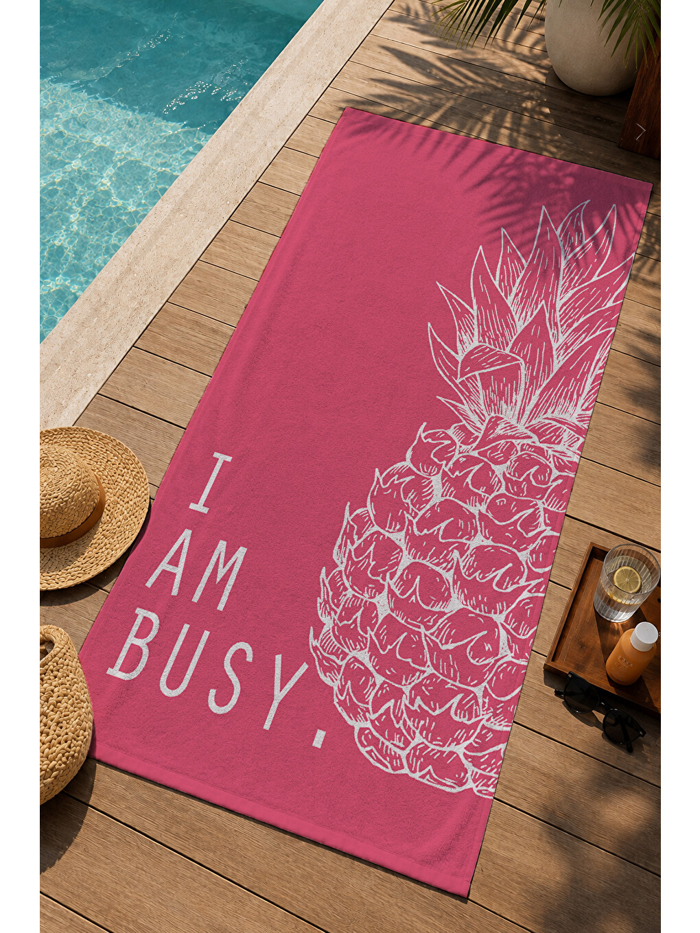 Pembe Ananas Ve Yaz Sloganlı 70x150 Cm Dijital Baskılı Plaj Ve Banyo Havlusu-2