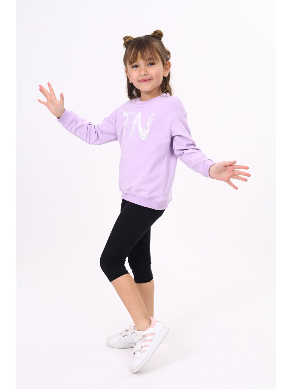 Lila Kız Çocuk Baskılı Sweatshirt-2