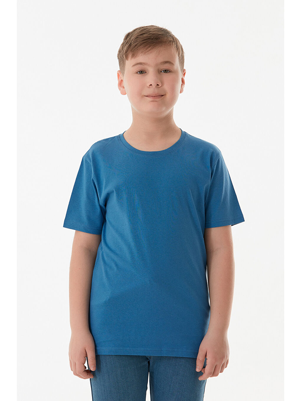 Mavi %100 Pamuk Arkası Baskılı Erkek Çocuk Tişört-1