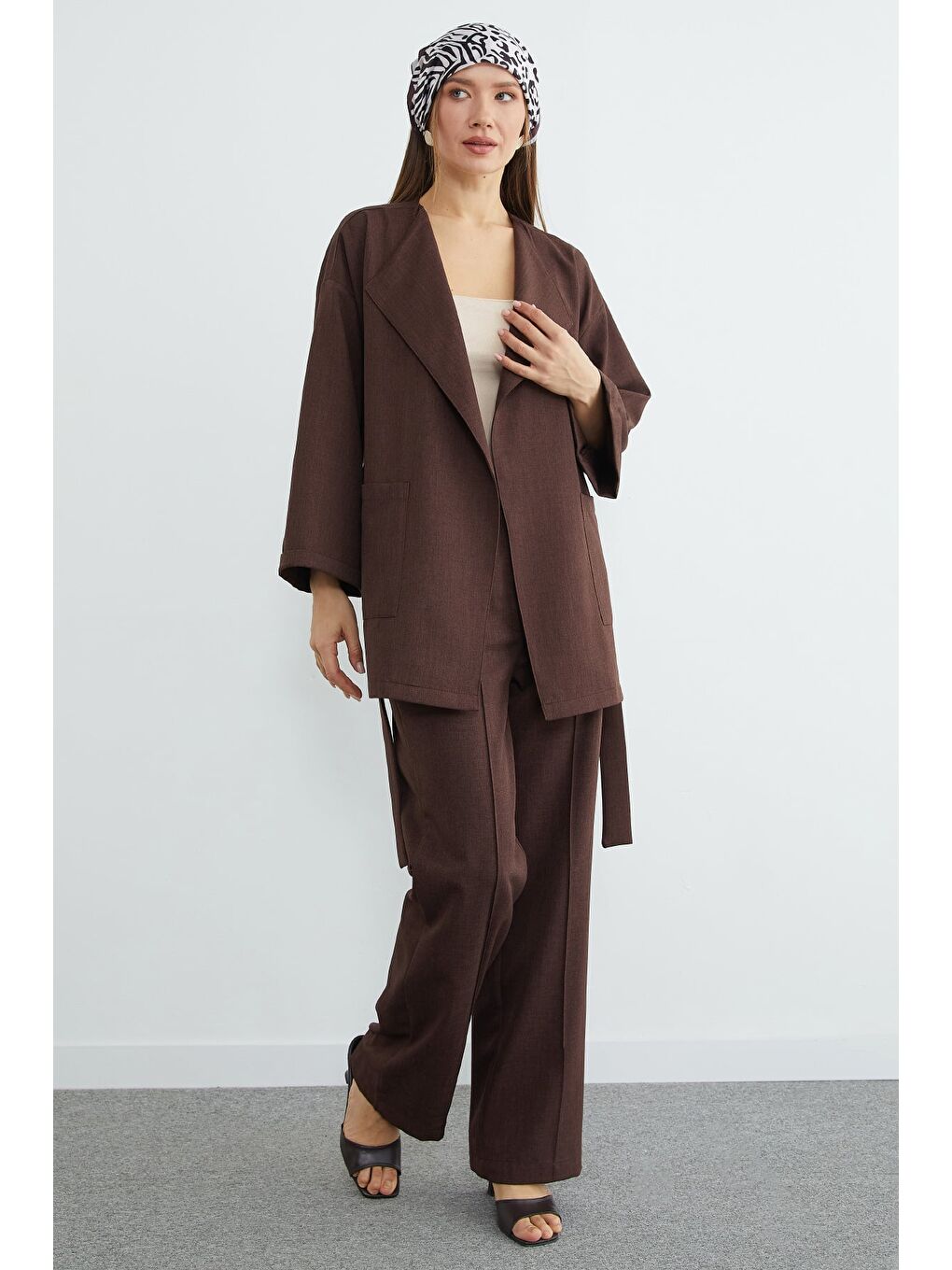 Kahverengi Beli Kuşaklı Çimalı 2 Li Takım-1