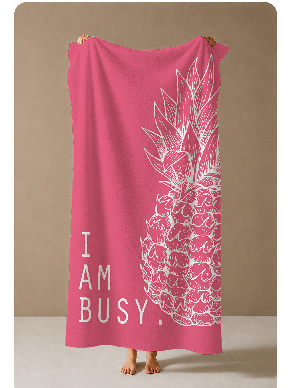 Pembe Ananas Ve Yaz Sloganlı 70x150 Cm Dijital Baskılı Plaj Ve Banyo Havlusu-3