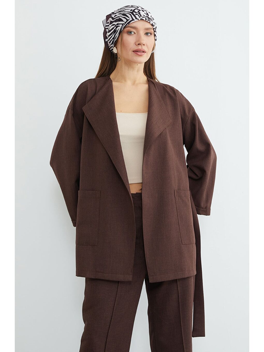 Kahverengi Beli Kuşaklı Çimalı 2 Li Takım-3