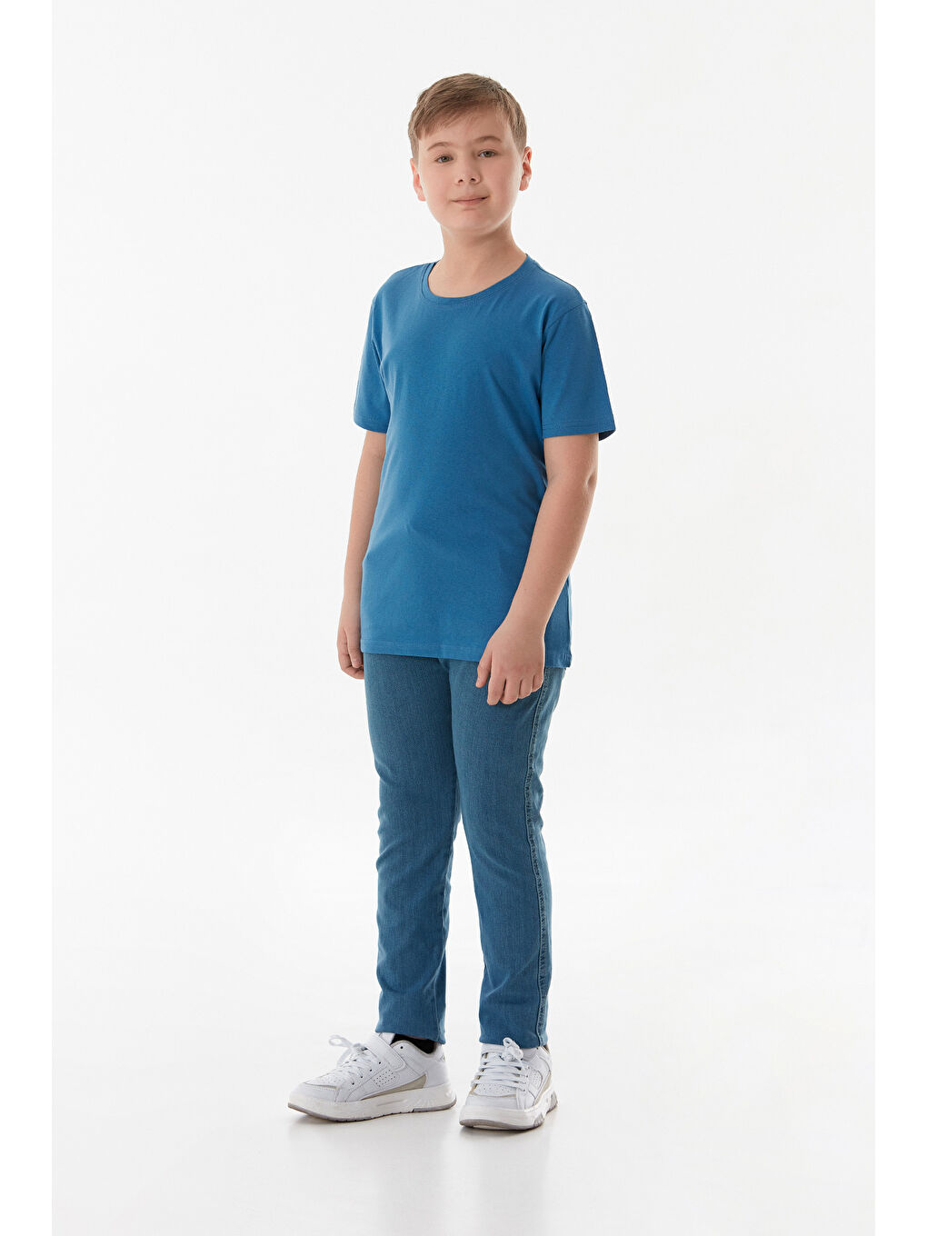 Mavi %100 Pamuk Arkası Baskılı Erkek Çocuk Tişört-2