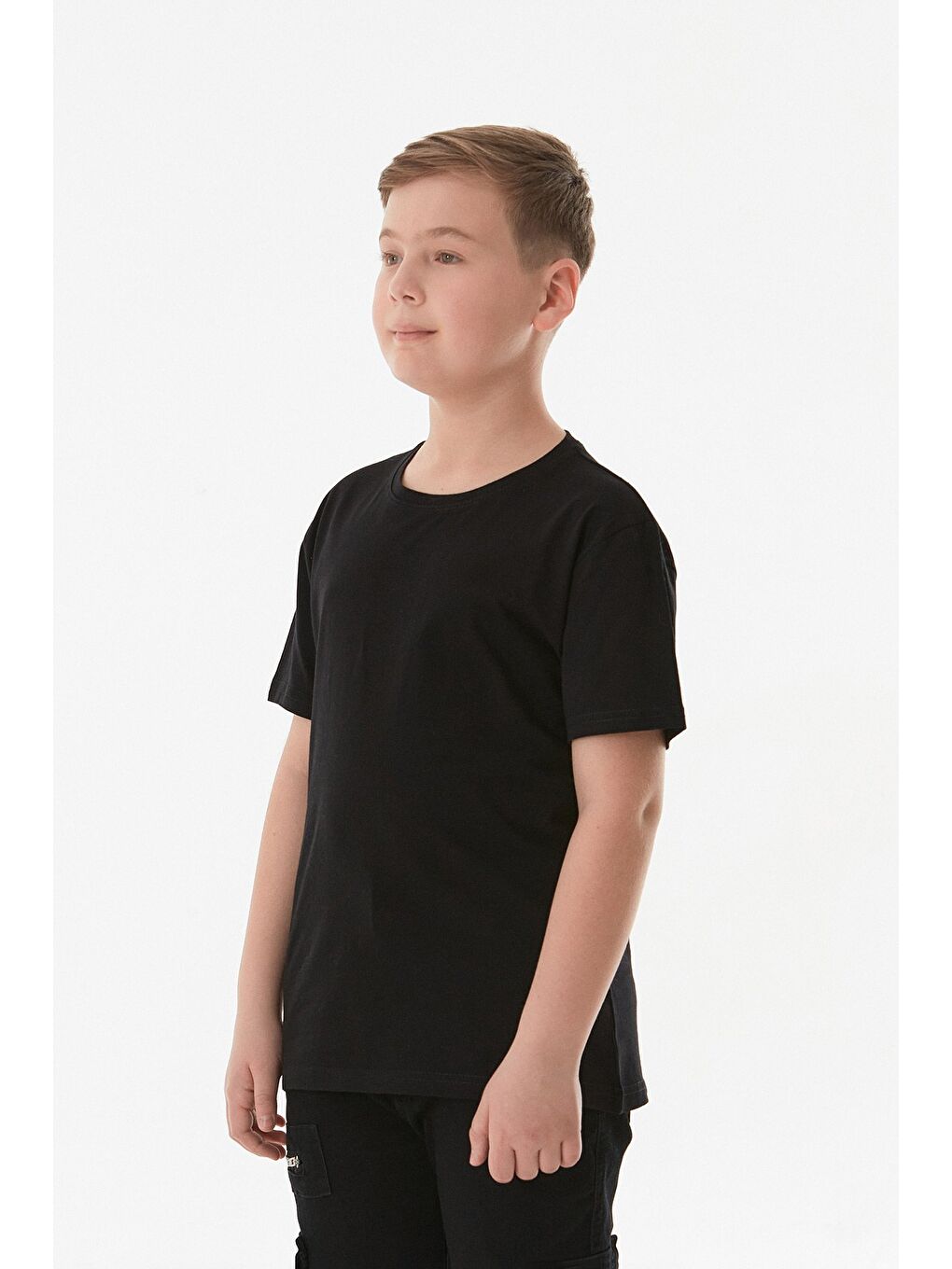 Siyah %100 Pamuk Arkası Baskılı Erkek Çocuk Tişört-2
