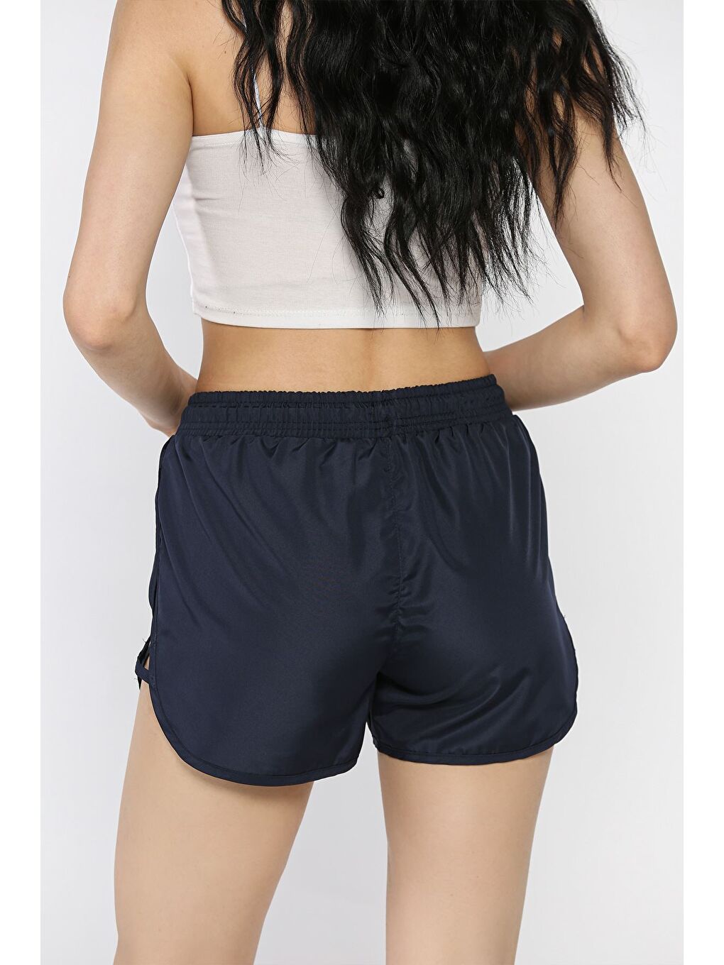 Lacivert Kadın Yan Çapraz Şeritli Deniz Şortu-2
