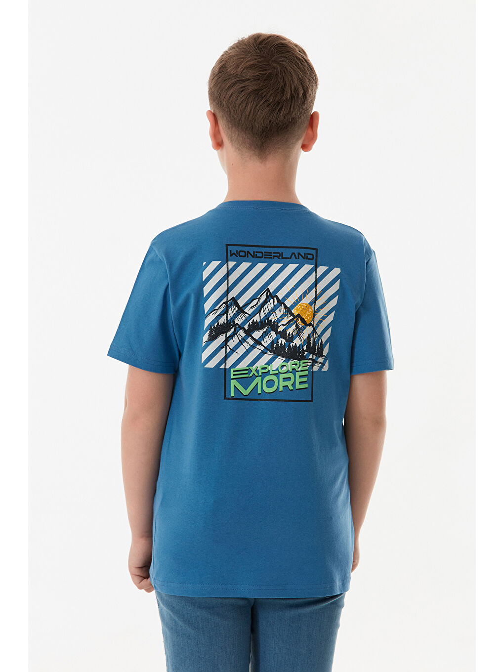 Mavi %100 Pamuk Arkası Baskılı Erkek Çocuk Tişört-3