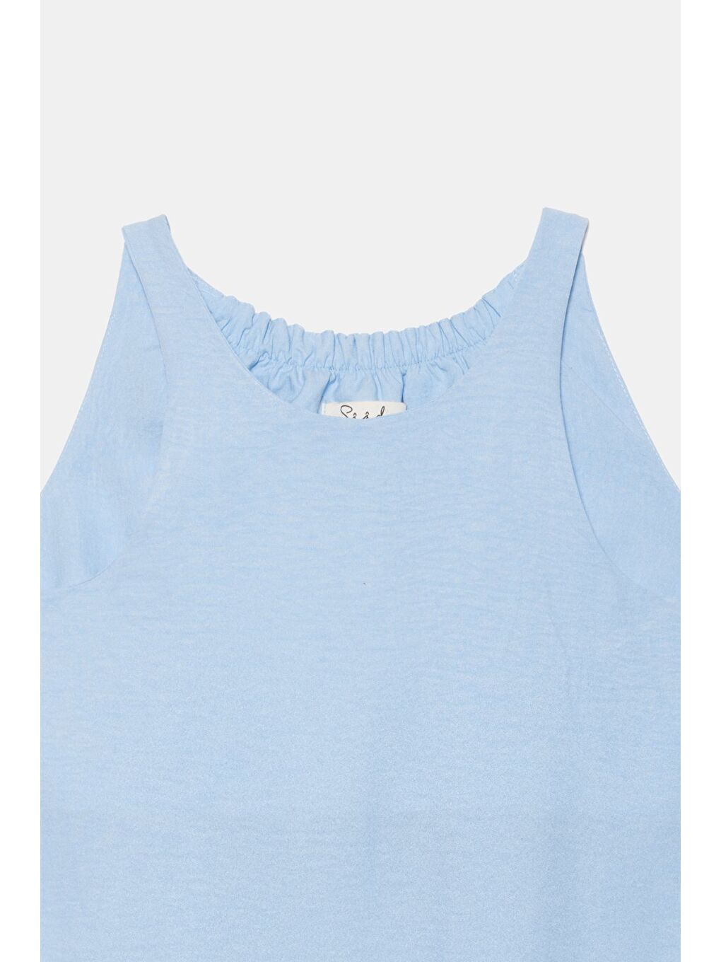 Mavi A Kesim Bisiklet Yaka Cepli Salopet Form Dokuma Elbise-1