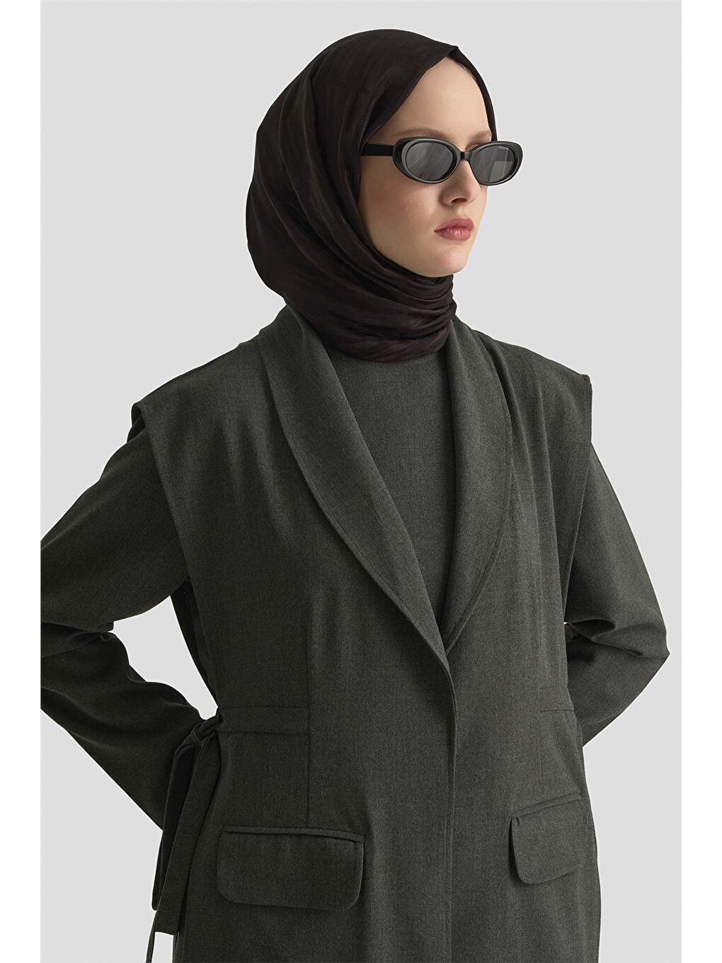 Bağlama Detaylı Ceket 25Kd1301 Antrasit-3