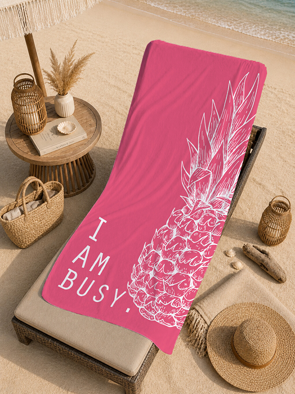Pembe Ananas Ve Yaz Sloganlı 70x150 Cm Dijital Baskılı Plaj Ve Banyo Havlusu-4