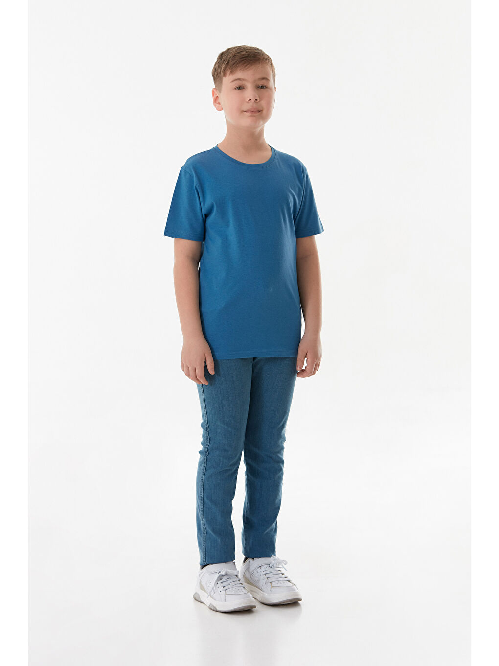 Mavi %100 Pamuk Arkası Baskılı Erkek Çocuk Tişört-4