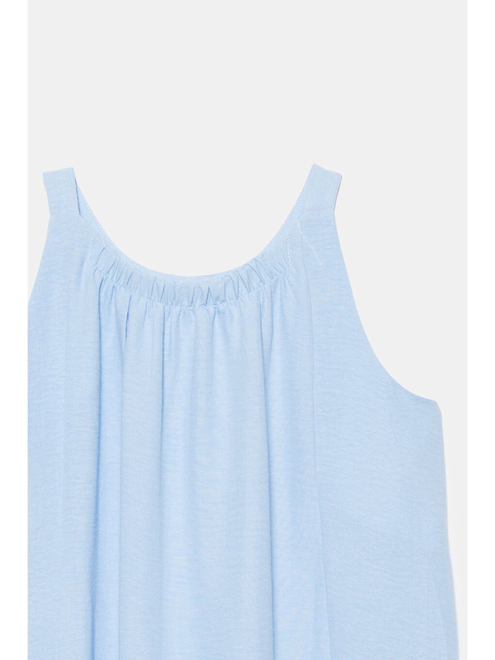 Mavi A Kesim Bisiklet Yaka Cepli Salopet Form Dokuma Elbise-3