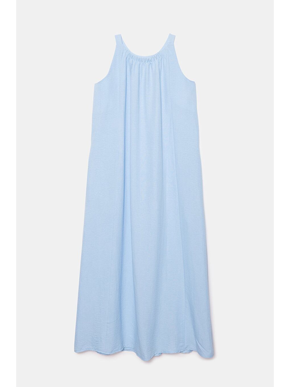 Mavi A Kesim Bisiklet Yaka Cepli Salopet Form Dokuma Elbise-4