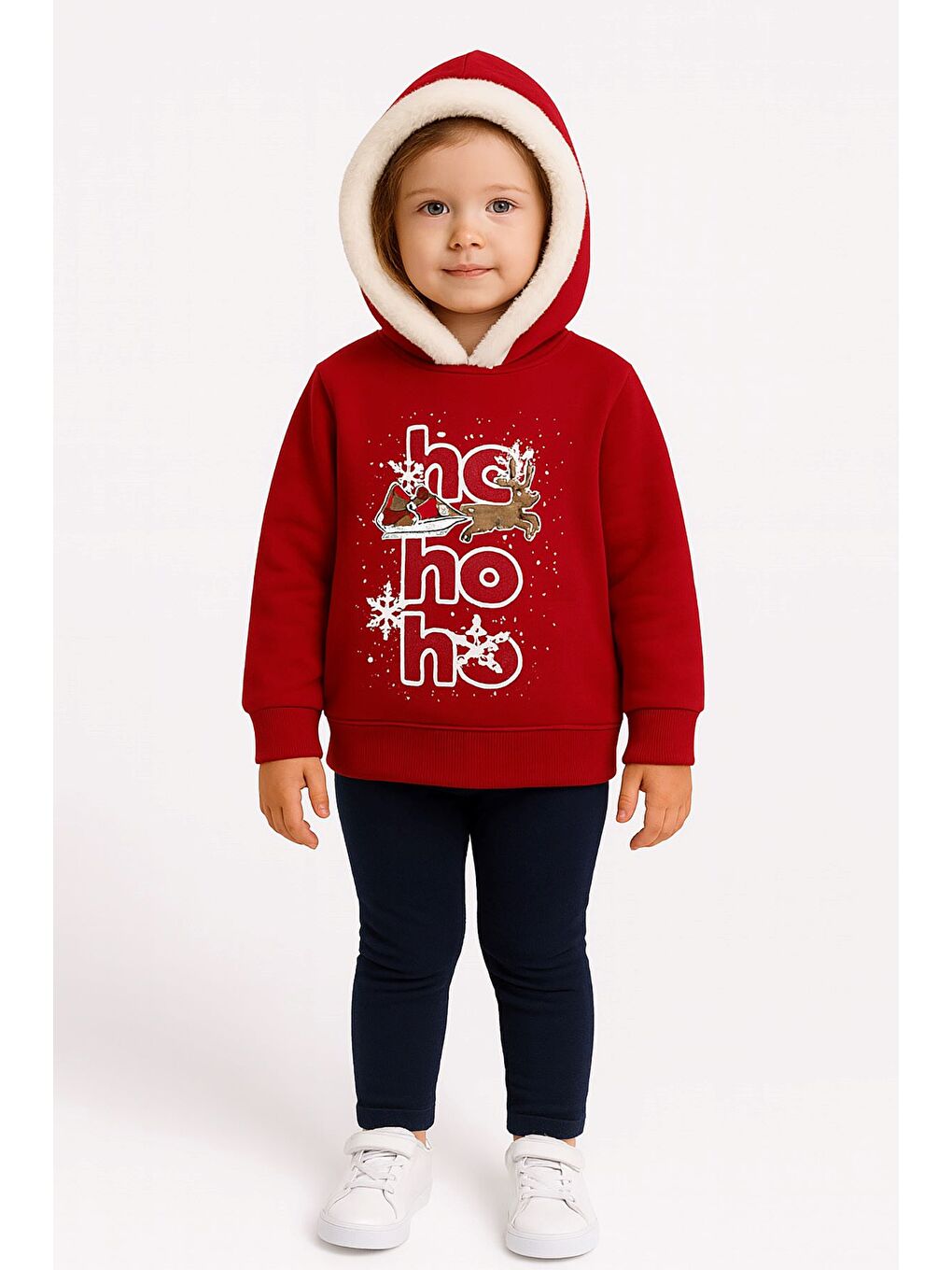 Beyaz Unisex Baskılı Kapüşonlu Sweatshirt