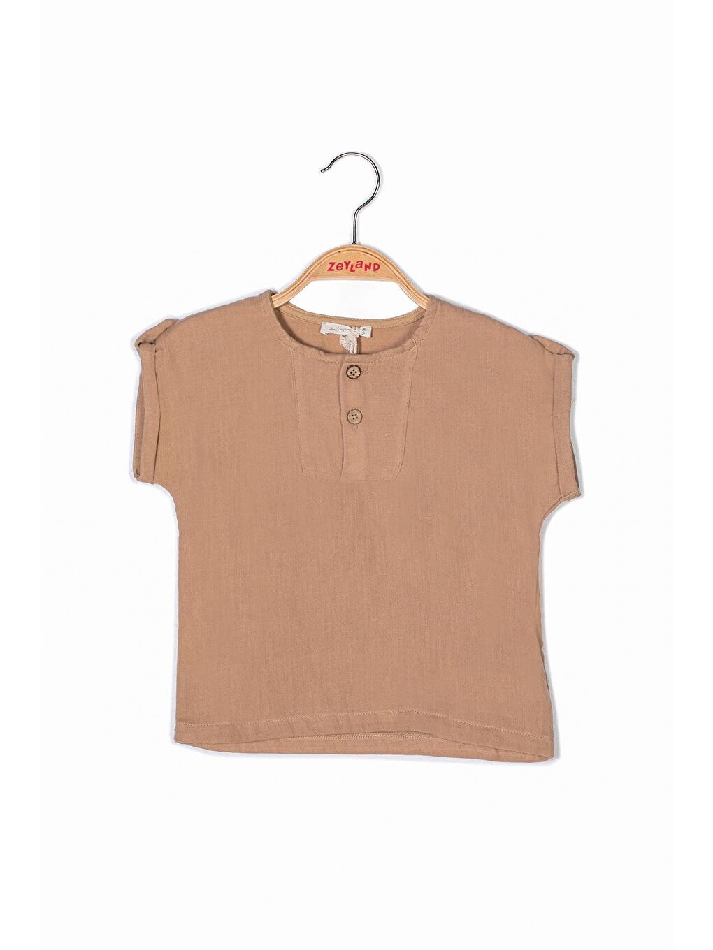 MİNİNİO Bej Unisex Bebek Düğmeli Müslin Bluz