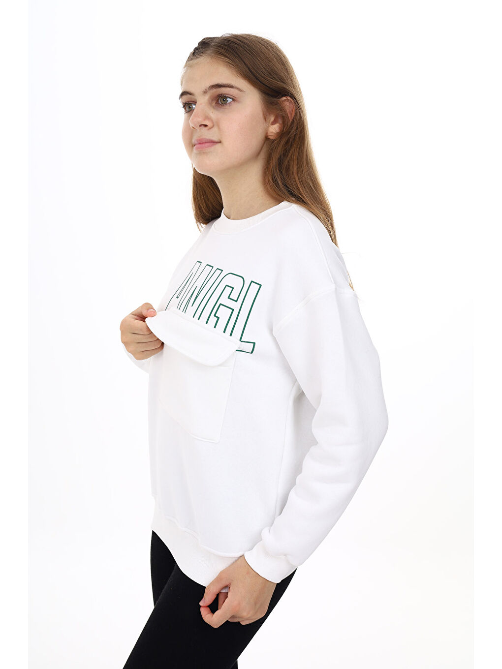 angelos Beyaz Kız Çocuk Cep Detaylı 3 İplik Sweatshirt Px281.1 - 1